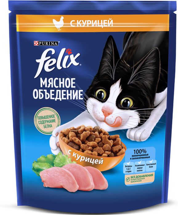 Сухой корм Felix® Мясное объедение для взрослых кошек, с курицей