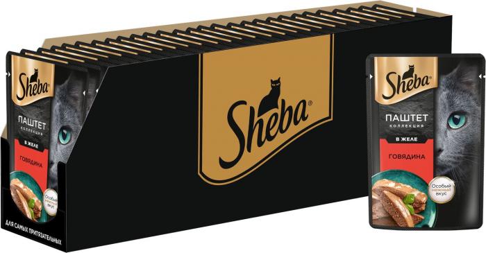 Sheba влажный корм для кошек, нежный паштет в желе, с говядиной
