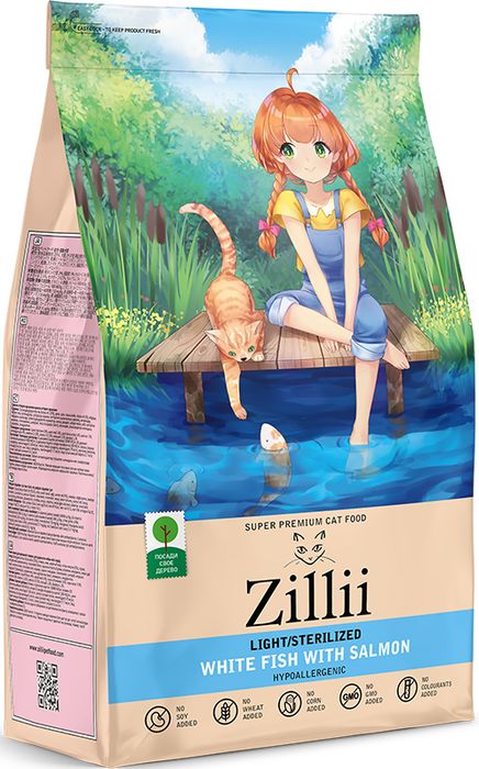 Zillii Light/Sterilized корм для стерилизованных кошек и при избыточном весе, белая рыба с лососем