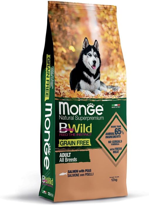 Monge Dog BWild Grain Free сухой корм для взрослых собак всех пород, беззерновой, лосось и горох