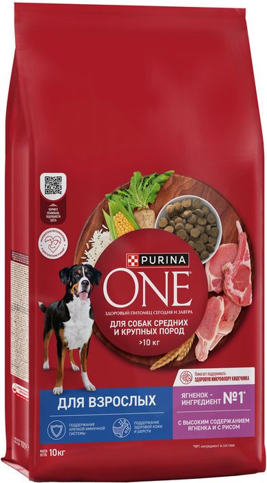 Сухой корм Purina ONE® для взрослых собак средних и крупных пород, с высоким содержанием ягненка и рисом