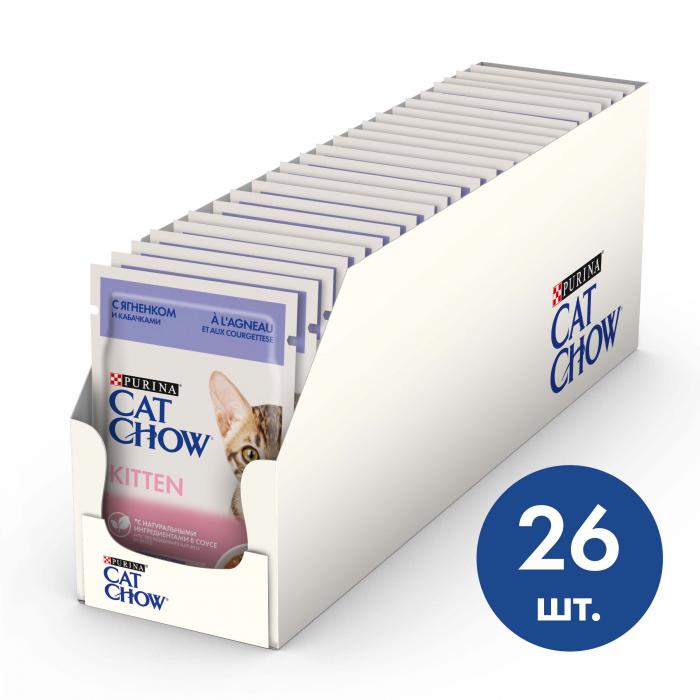 Cat Chow влажный корм для котят всех пород, ягненок и кабачки в соусе
