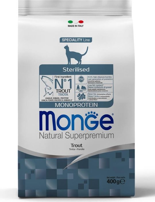Monge Cat Monoprotein Sterilised Trout корм для стерилизованных кошек с форелью