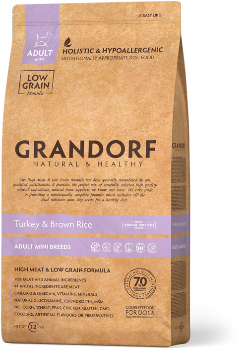 Grandorf Mini корм для взрослых собак малых пород, индейка с бурым рисом