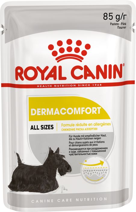 Royal Canin Dermacomfort влажный корм для собак с чувствительной кожей, склонной к раздражениям и зуду, паштет