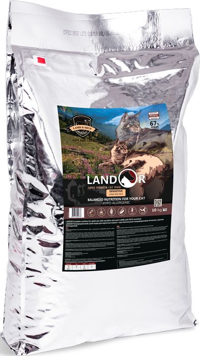 Landor корм для кошек, с чувствительным пищеварением, ягненок с рисом обогащенный