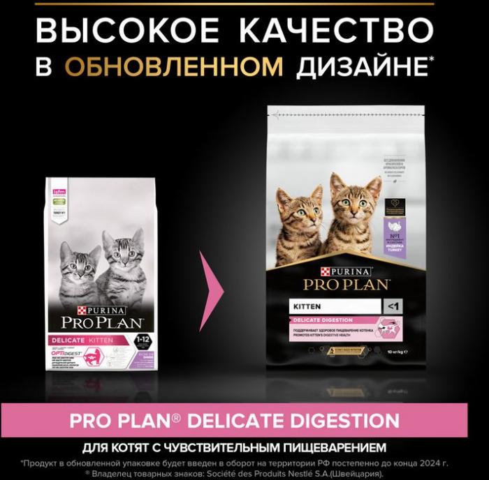 Сухой корм Pro Plan® Kitten Delicate Digestion для котят с чувствительным пищеварением, с высоким содержанием индейки