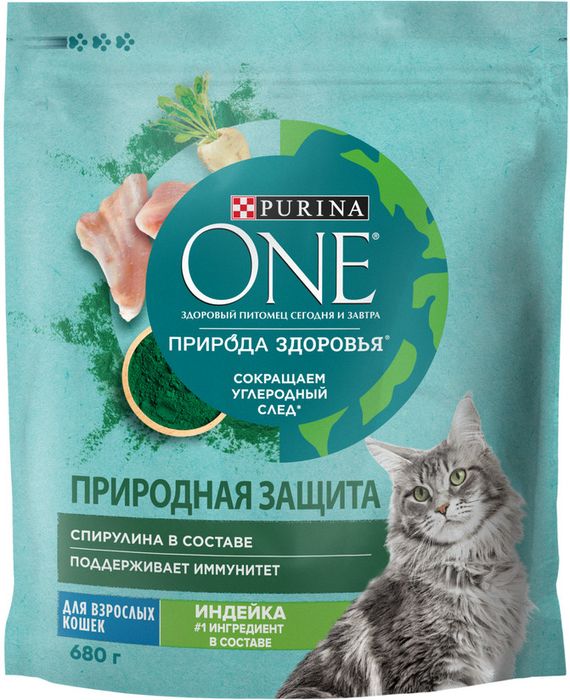 Сухой корм Purina ONE® Природа Здоровья® для взрослых кошек, со спирулиной, с высоким содержанием индейки