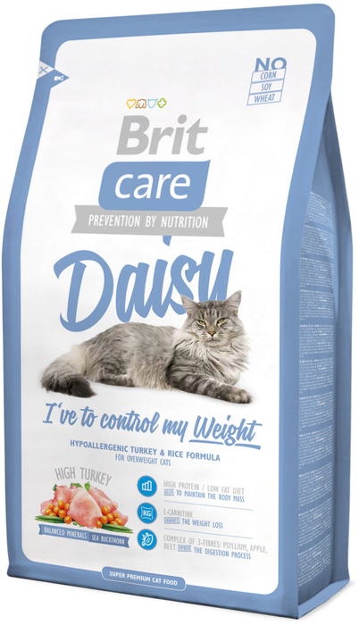 Brit Care сухой корм для взрослых кошек всех пород склонных к полноте с индейкой и рисом