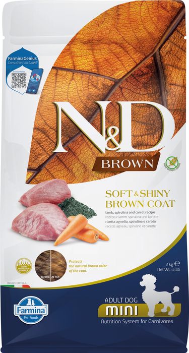 Farmina N&D Brown корм для собак малых пород, с темной шерстью, с ягненком, спирулиной и морковью