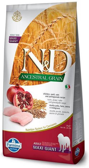 Farmina N&D Ancestral Grain корм для взрослых собак гигантских пород, курица с гранатом