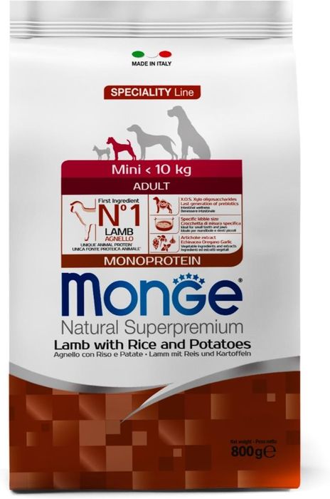 Monge Dog Speciality Mini сухой корм для взрослых собак мелких пород ягненок с рисом и картофелем