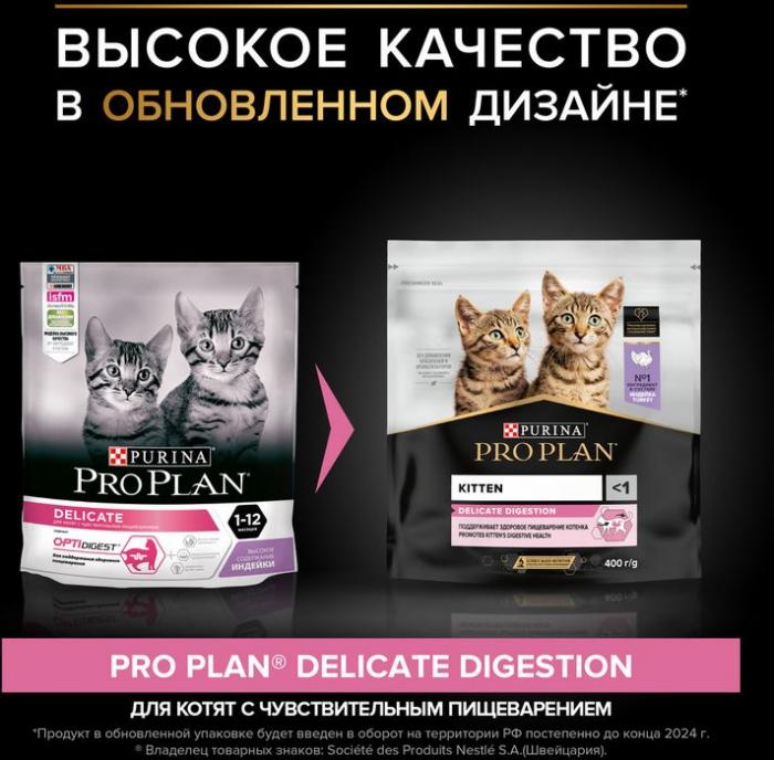 Сухой корм Pro Plan® Kitten Delicate Digestion для котят с чувствительным пищеварением, с высоким содержанием индейки