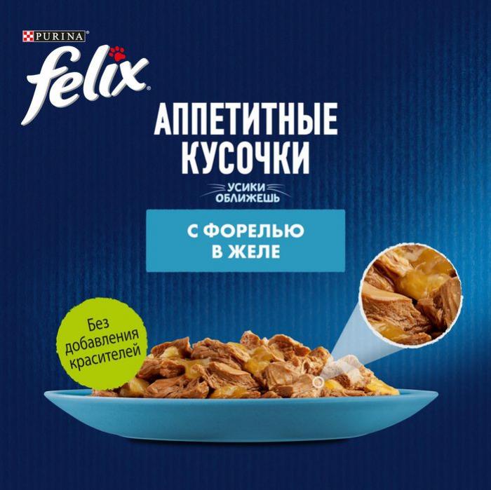 Влажный корм Felix® Аппетитные кусочки для взрослых кошек, с форелью в желе
