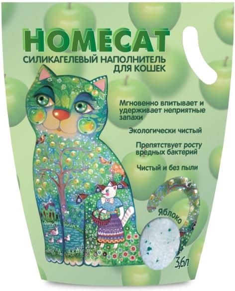HOMECAT силикагелевый наполнитель для кошачьих туалетов с ароматом яблока