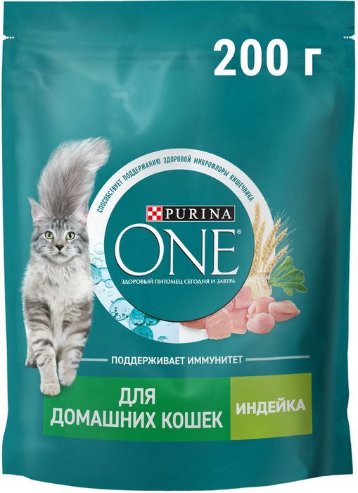 Сухой корм Purina ONE® полнорационный для взрослых кошек, живущих в домашних условиях, с высоким содержанием индейки