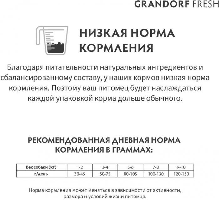 Grandorf Fresh корм для собак мелких пород, беззерновой, с живыми пробиотиками, свежее мясо ягненка с бататом