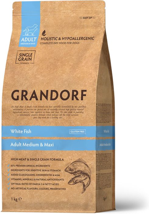 Grandorf корм для собак средних и крупных пород, белая рыба