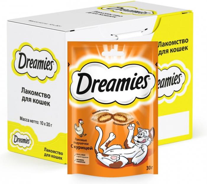 Dreamies лакомство для кошек подушечки с курицей