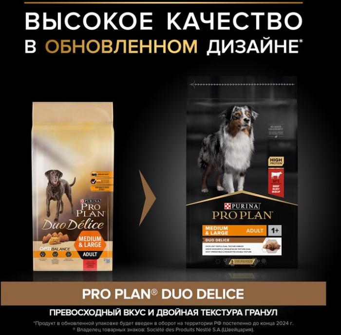 Сухой корм Pro Plan® Duo Delice для взрослых собак средних и крупных пород, с высоким содержанием говядины