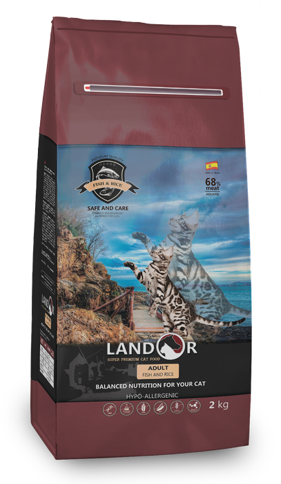 Landor сухой корм для взрослых кошек всех пород, рыба и рис