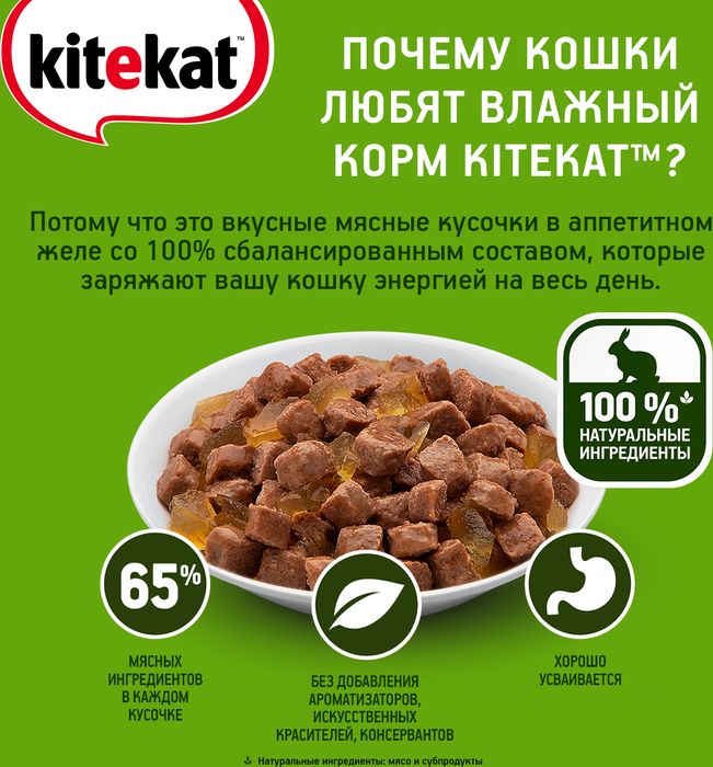 Kitekat влажный корм для кошек, нежный кролик в желе