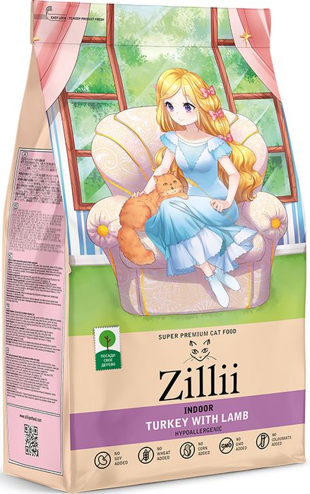 Zillii  Indoor Adult корм для взрослых кошек живущих в помещении, индейка с ягнёнком