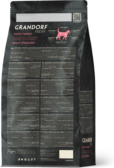 Grandorf Fresh корм для стерилизованных кошек, беззерновой, с живыми пробиотиками, свежее мясо индейки с бататом