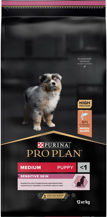Сухой корм Pro Plan® Sensitive Skin для щенков средних пород с чувствительной кожей, с высоким содержанием лосося