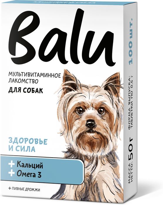 Balu Здоровье и сила лакомство мультивитаминное для собак, кальций и омега 3