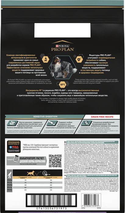 Сухой корм Pro Plan® Grain Free для взрослых собак средних и крупных пород с чувствительным пищеварением, беззерновой, с высоким содержанием индейки, Пакет