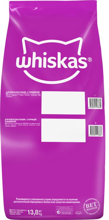 Whiskas корм для взрослых кошек всех пород, подушечки с нежным паштетом, с курицей и индейкой