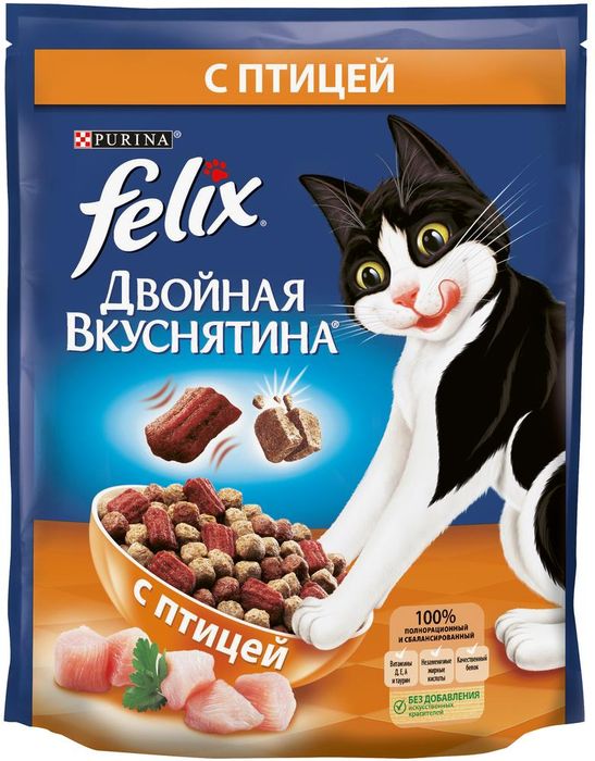 Felix Двойная Вкуснятина корм для взрослых кошек всех пород, птица