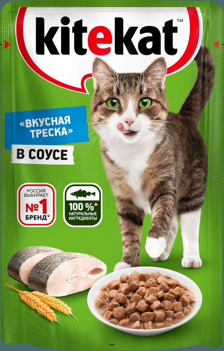 Kitekat влажный корм для взрослых кошек всех пород, рыба в соусе