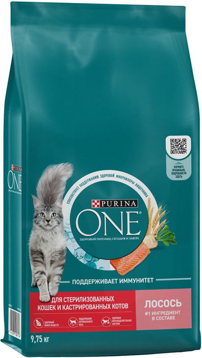 Сухой корм Purina ONE® полнорационный для стерилизованных кошек и кастрированных котов, с высоким содержанием лосося