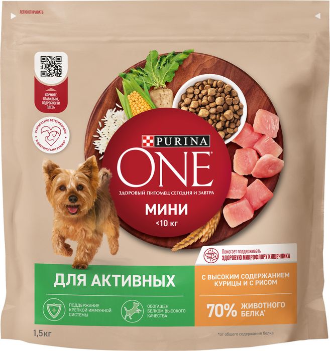 Сухой корм Purina ONE® для собак мелких пород с активным образом жизни, с высоким содержанием курицы и с рисом