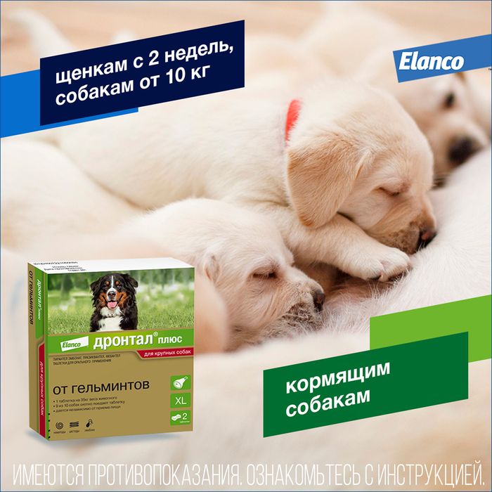Elanco Дронтал плюс таблетки для собак крупных пород, от гельминтов, со вкусом мяса
