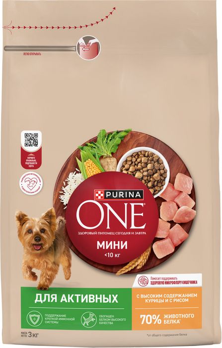 Сухой корм Purina ONE® для собак мелких пород с активным образом жизни, с высоким содержанием курицы и с рисом