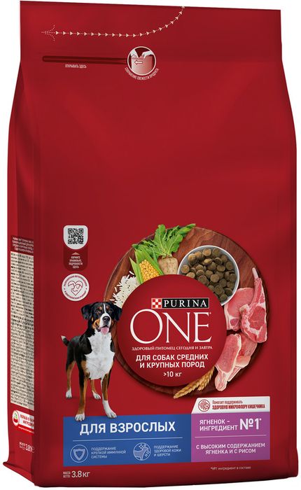 Сухой корм Purina ONE® для взрослых собак средних и крупных пород, с высоким содержанием ягненка и рисом