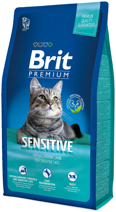 Brit Premium сухой корм для взрослых кошек всех пород чувствительное пищеварение с ягненком