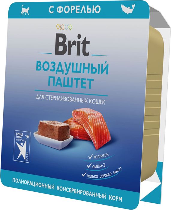 Brit влажный корм для стерилизованных кошек, воздушный паштет с форелью