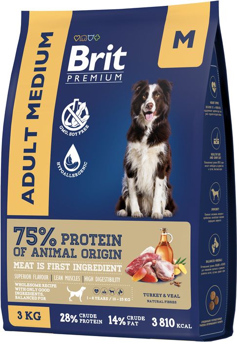 Brit Premium корм для собак средних пород, с индейкой и телятиной
