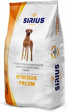 Sirius корм для взрослых собак всех пород, ягненок и рис