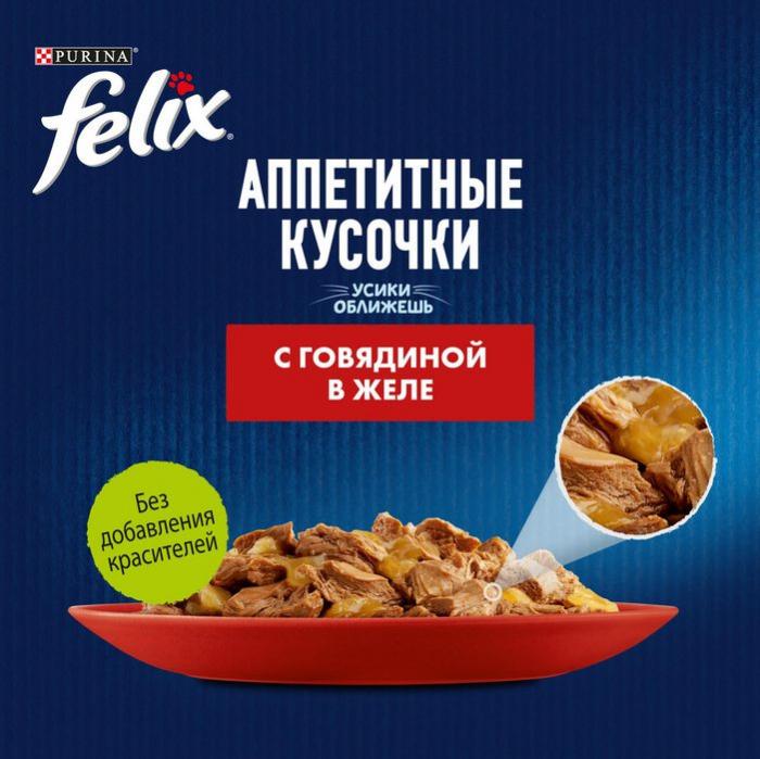 Влажный корм Felix® Аппетитные кусочки для взрослых кошек, с говядиной в желе