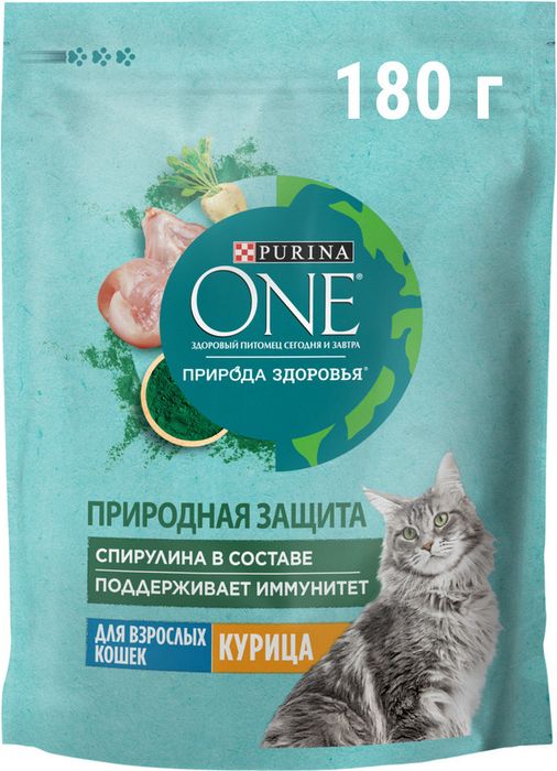 Сухой корм Purina ONE® Природа Здоровья® для взрослых кошек со спирулиной, с высоким содержанием курицы
