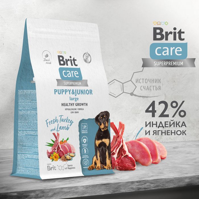 Brit Care Dog Puppy&Junior L Healthy Growth корм для щенков, индейка с ягненком