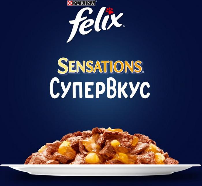 Влажный корм Felix® Sensations Супервкус для кошек, со вкусом говядины и сыра, в желе