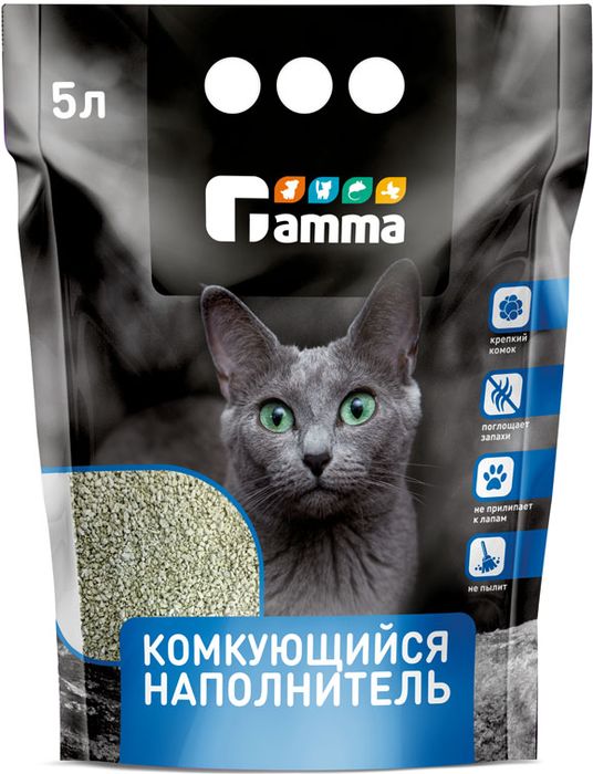 Гамма Gamma бентонитовый комкующийся наполнитель для кошачьего туалета