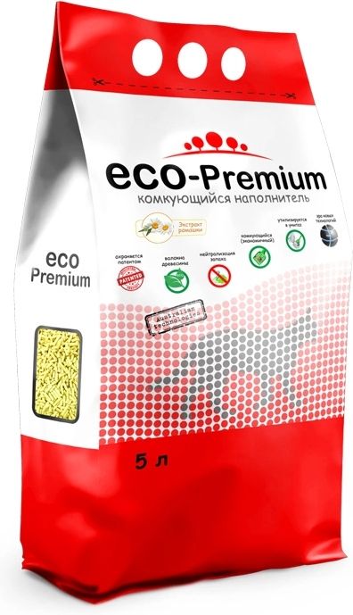 ECO Premium Ромашка комкующийся древесный наполнитель для кошачьего туалета