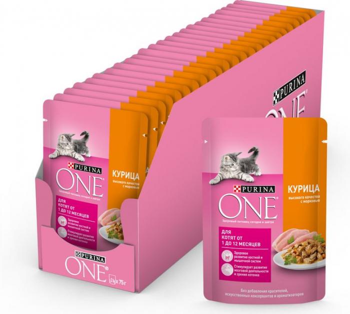 Влажный корм Purina ONE® для котят, с курицей и морковью